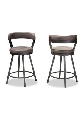 Arcene Rustic and Industrial Grey Fabric Upholstered Pub Stool