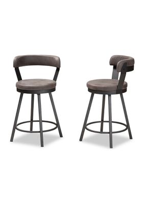 Arcene Rustic and Industrial Grey Fabric Upholstered Pub Stool