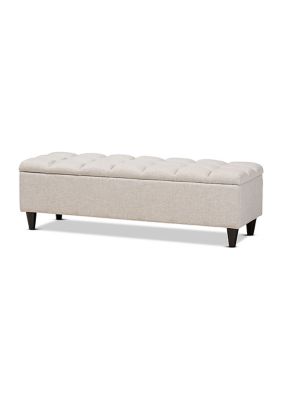 Brette Mid-Century Modern Beige Fabric Upholstered Dark Brown Finished Wood Storage Bench Ottoman