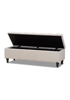 Brette Mid-Century Modern Beige Fabric Upholstered Dark Brown Finished Wood Storage Bench Ottoman