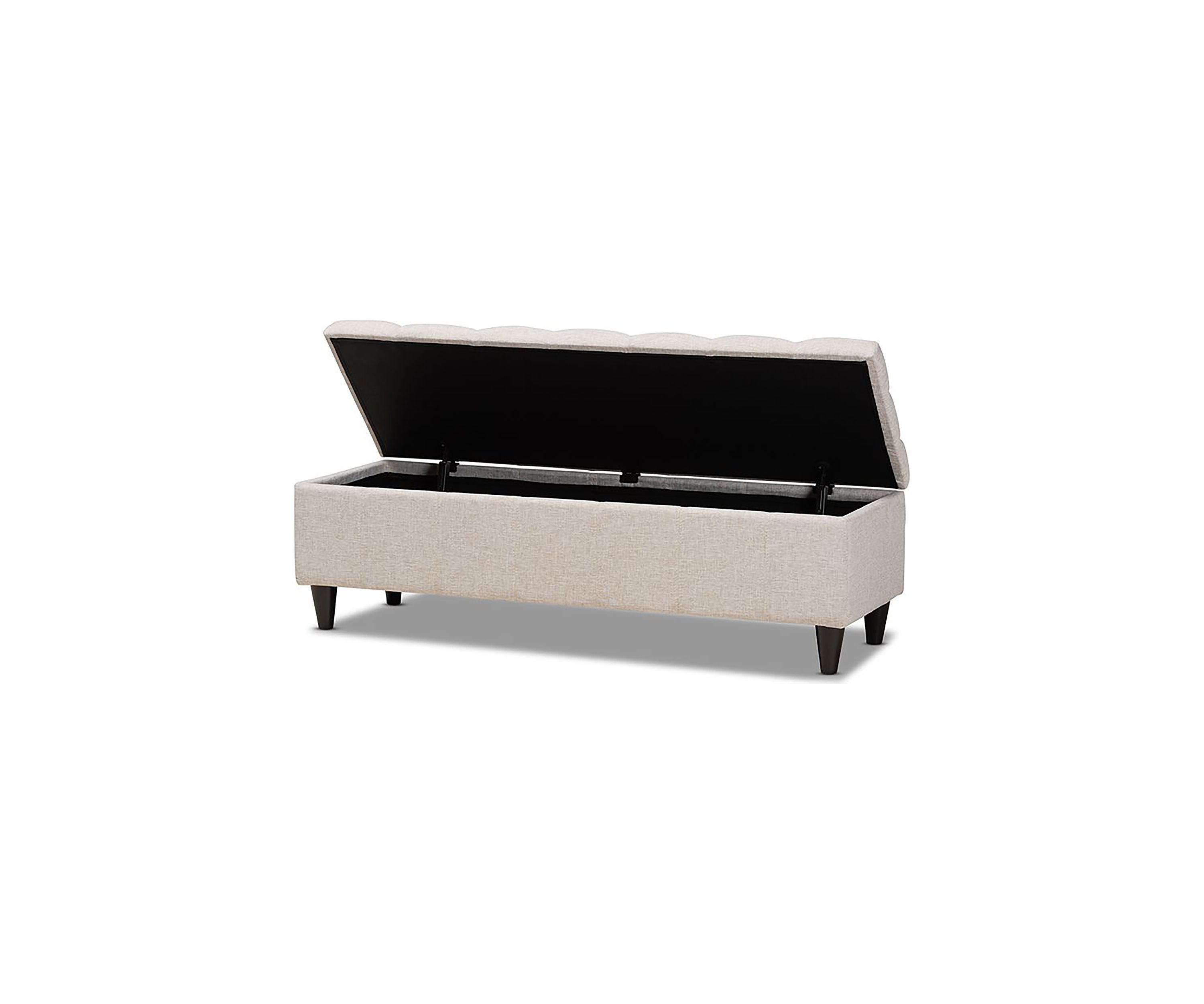 Brette Mid-Century Modern Beige Fabric Upholstered Dark Brown Finished Wood Storage Bench Ottoman