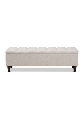 Brette Mid-Century Modern Beige Fabric Upholstered Dark Brown Finished Wood Storage Bench Ottoman