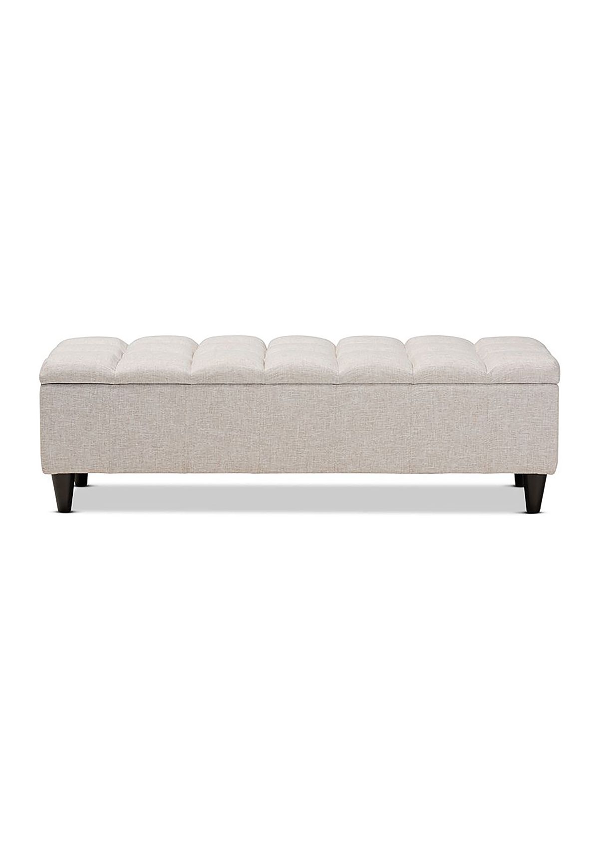 Brette Mid-Century Modern Beige Fabric Upholstered Dark Brown Finished Wood Storage Bench Ottoman