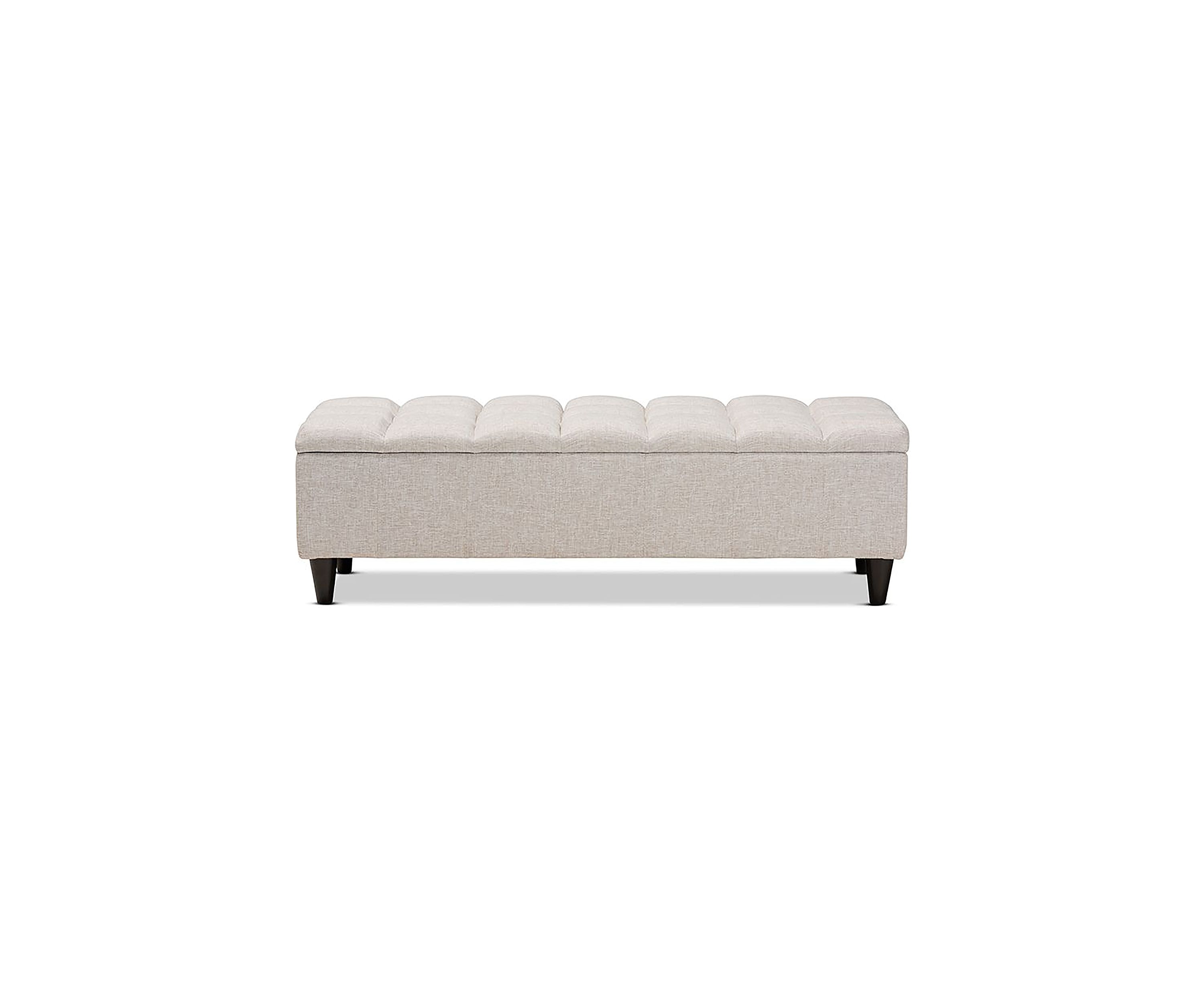 Brette Mid-Century Modern Beige Fabric Upholstered Dark Brown Finished Wood Storage Bench Ottoman