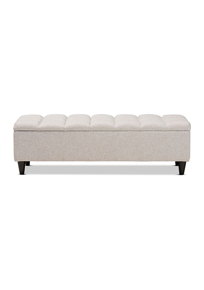 Brette Mid-Century Modern Beige Fabric Upholstered Dark Brown Finished Wood Storage Bench Ottoman