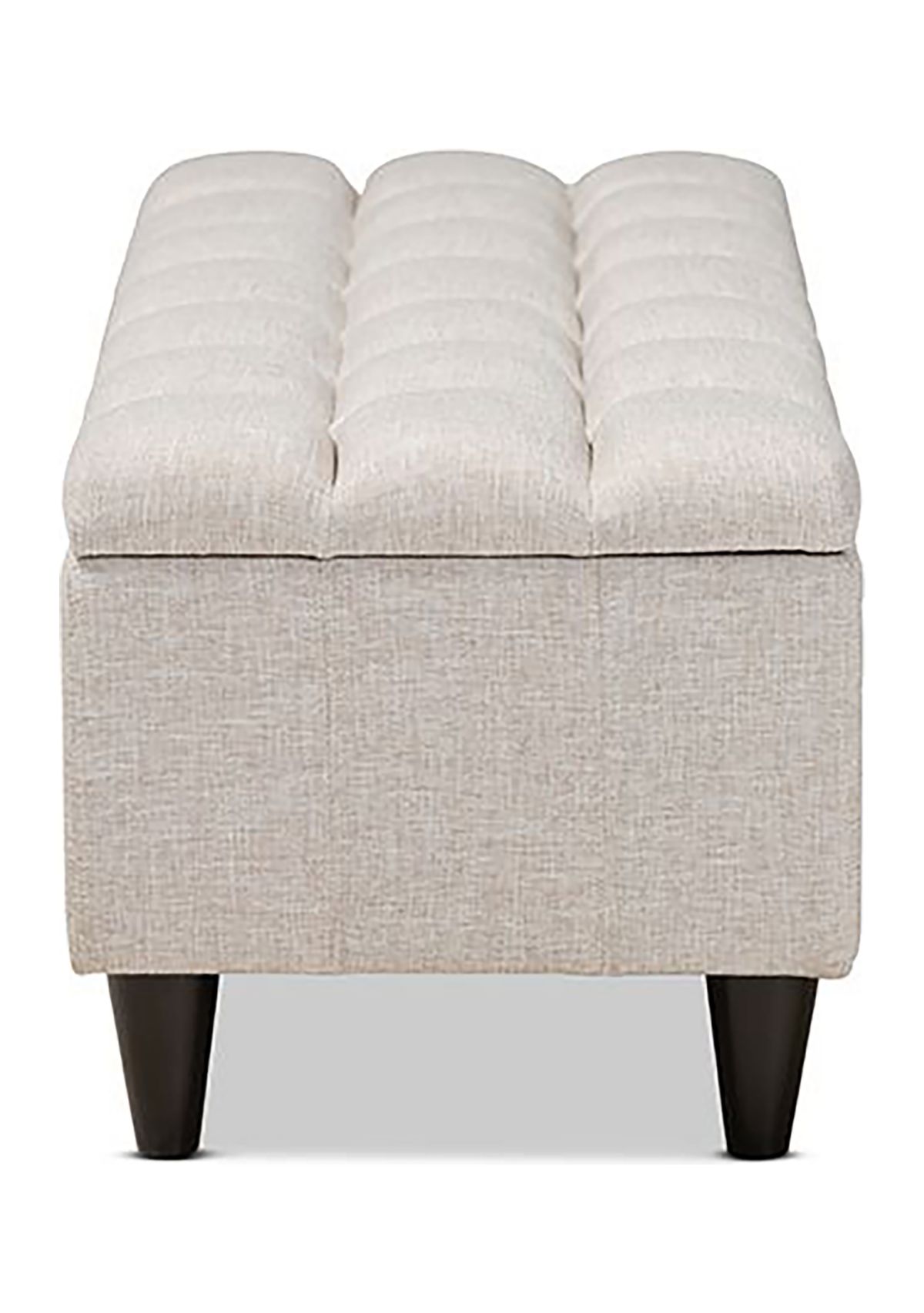 Brette Mid-Century Modern Beige Fabric Upholstered Dark Brown Finished Wood Storage Bench Ottoman