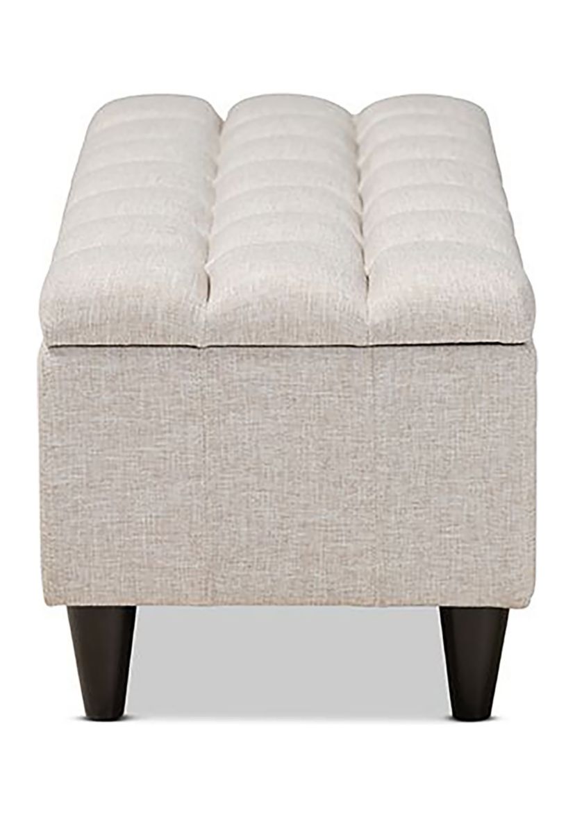 Brette Mid-Century Modern Beige Fabric Upholstered Dark Brown Finished Wood Storage Bench Ottoman