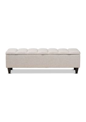 Brette Mid-Century Modern Beige Fabric Upholstered Dark Brown Finished Wood Storage Bench Ottoman