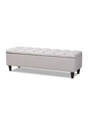 Brette Mid-Century Modern Grayish Beige Fabric Upholstered Dark Brown Finished Wood Storage Bench Ottoman