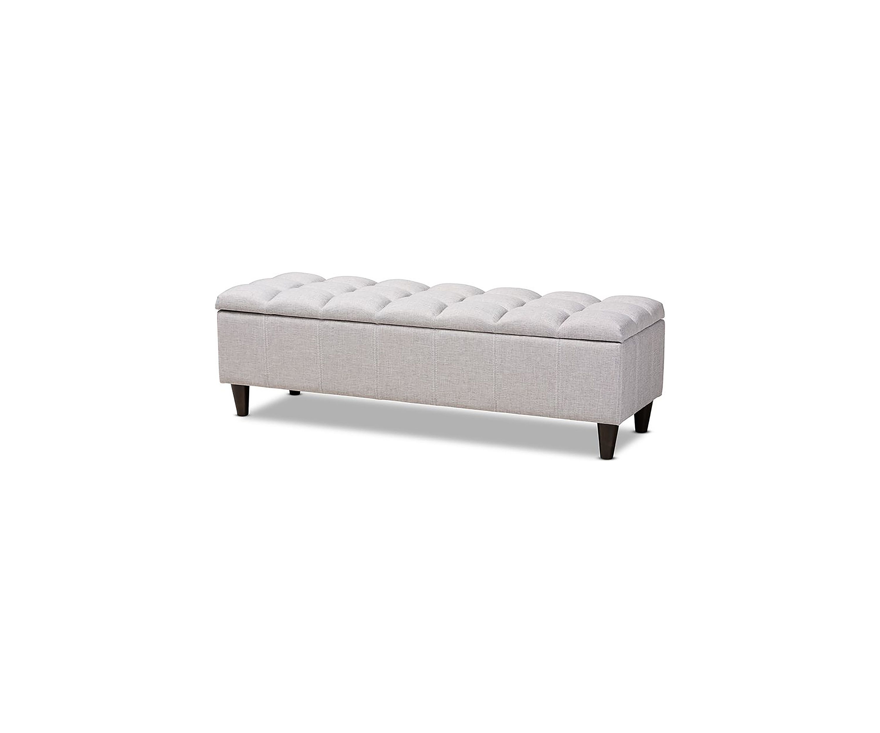 Brette Mid-Century Modern Grayish Beige Fabric Upholstered Dark Brown Finished Wood Storage Bench Ottoman