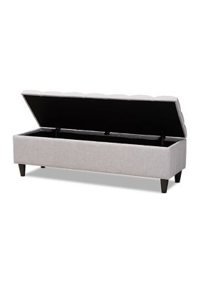 Brette Mid-Century Modern Grayish Beige Fabric Upholstered Dark Brown Finished Wood Storage Bench Ottoman