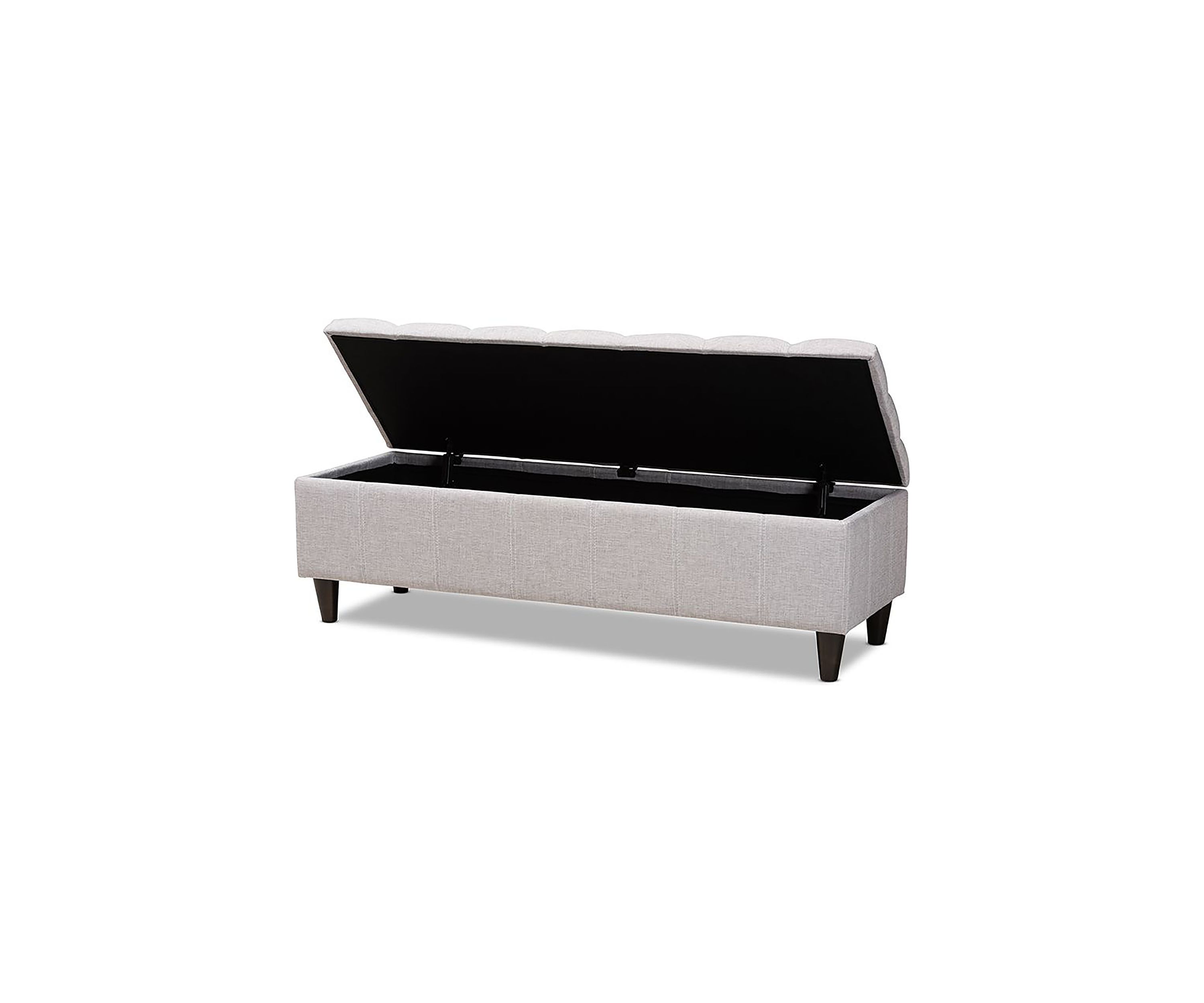 Brette Mid-Century Modern Grayish Beige Fabric Upholstered Dark Brown Finished Wood Storage Bench Ottoman