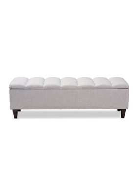 Brette Mid-Century Modern Grayish Beige Fabric Upholstered Dark Brown Finished Wood Storage Bench Ottoman