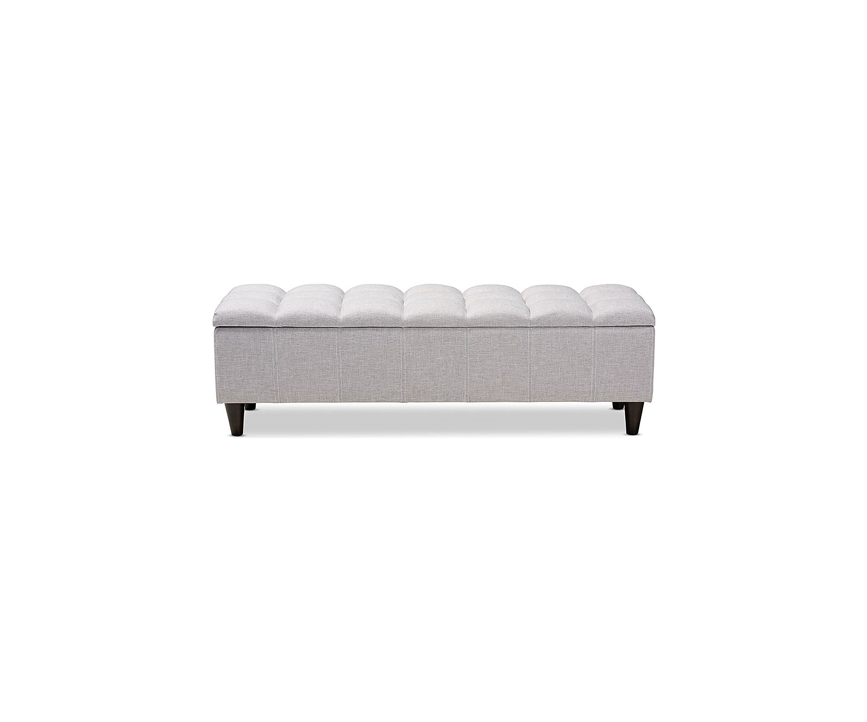 Brette Mid-Century Modern Grayish Beige Fabric Upholstered Dark Brown Finished Wood Storage Bench Ottoman