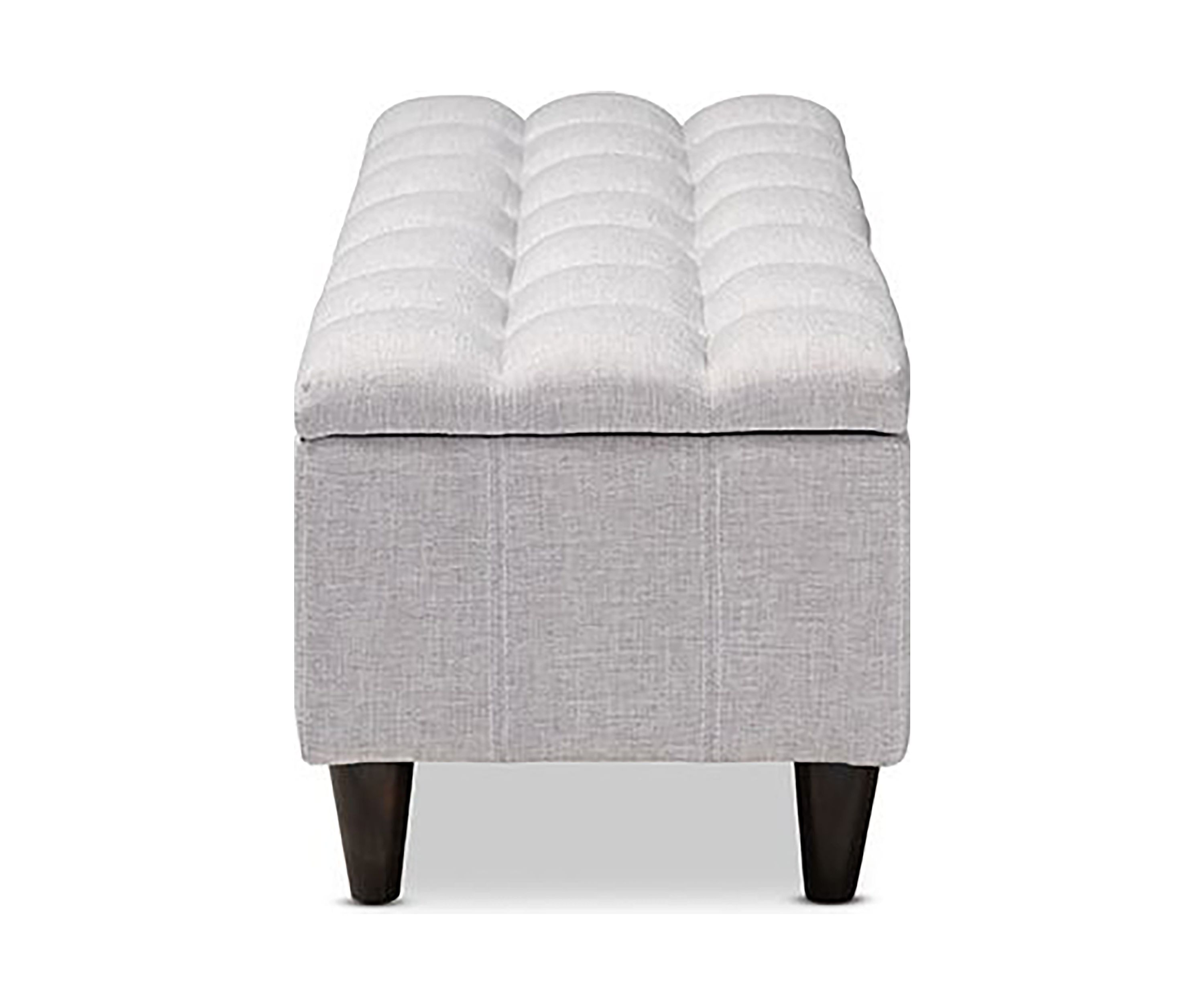 Brette Mid-Century Modern Grayish Beige Fabric Upholstered Dark Brown Finished Wood Storage Bench Ottoman