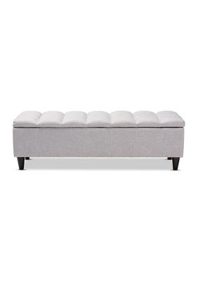 Brette Mid-Century Modern Grayish Beige Fabric Upholstered Dark Brown Finished Wood Storage Bench Ottoman