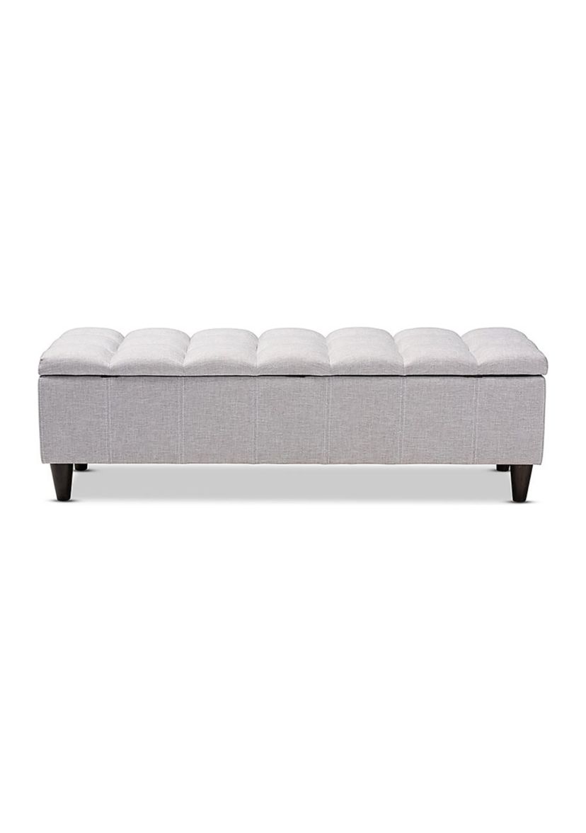 Brette Mid-Century Modern Grayish Beige Fabric Upholstered Dark Brown Finished Wood Storage Bench Ottoman
