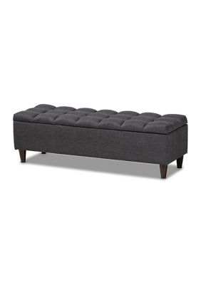 Brette Mid-Century Modern Charcoal Fabric Upholstered Dark Brown Finished Wood Storage Bench Ottoman