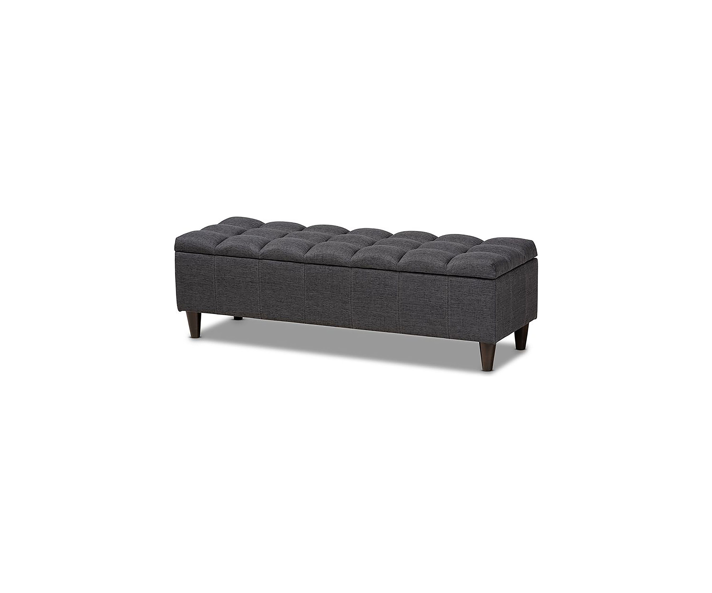 Brette Mid-Century Modern Charcoal Fabric Upholstered Dark Brown Finished Wood Storage Bench Ottoman