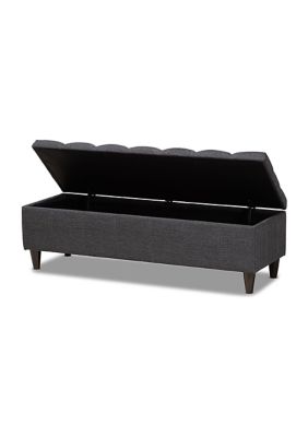 Brette Mid-Century Modern Charcoal Fabric Upholstered Dark Brown Finished Wood Storage Bench Ottoman