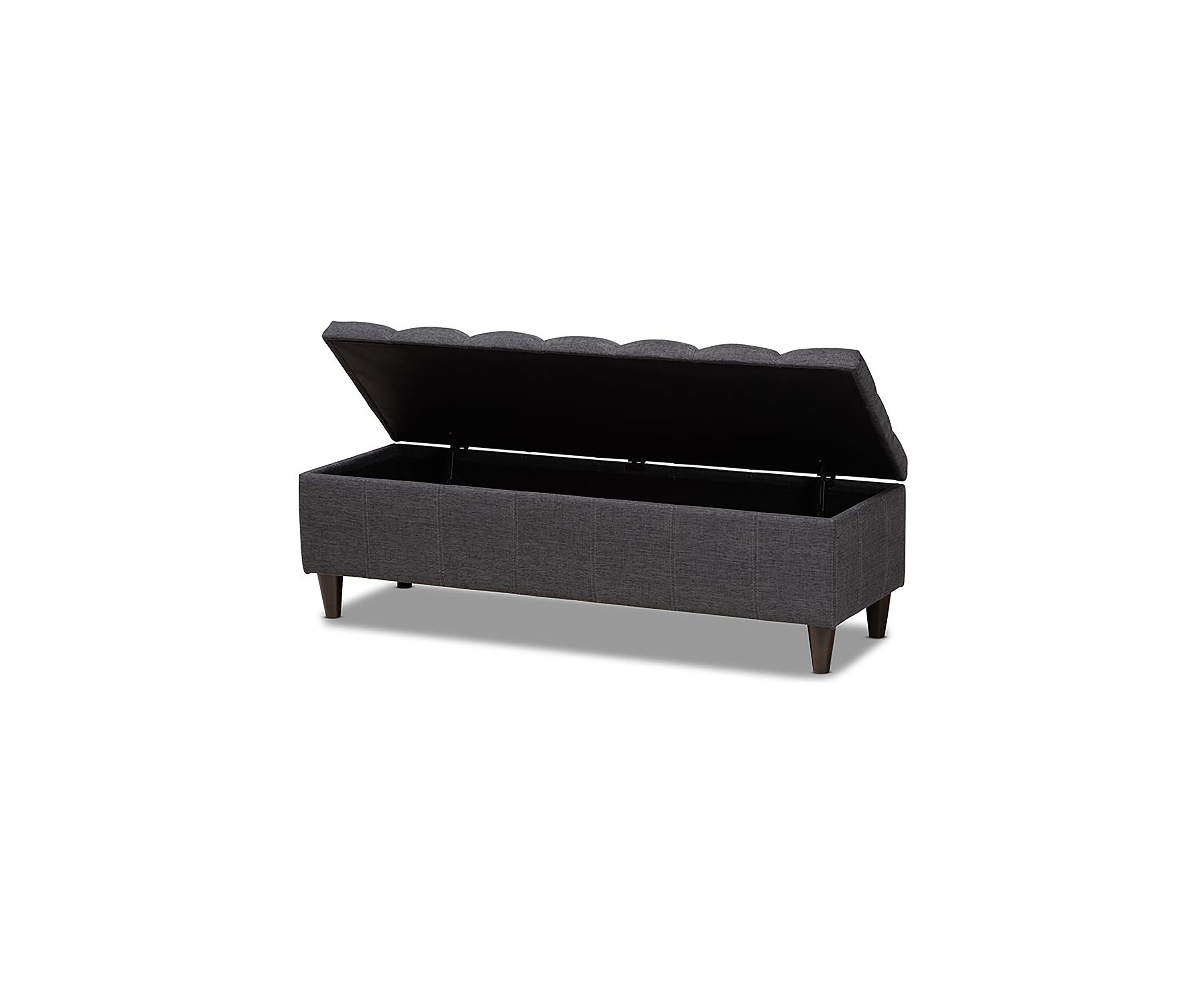Brette Mid-Century Modern Charcoal Fabric Upholstered Dark Brown Finished Wood Storage Bench Ottoman