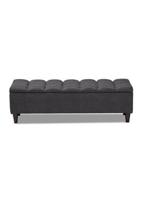 Brette Mid-Century Modern Charcoal Fabric Upholstered Dark Brown Finished Wood Storage Bench Ottoman