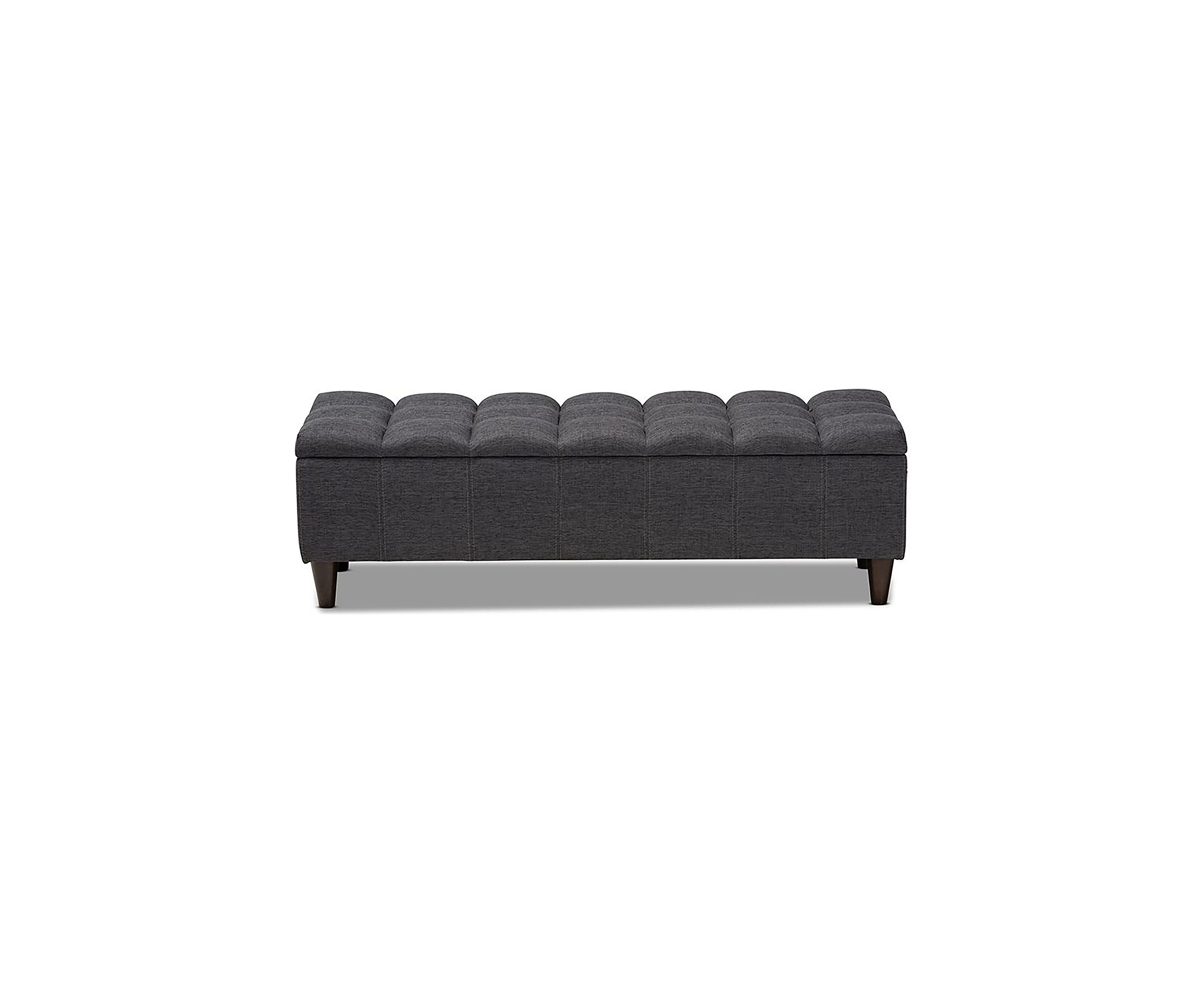 Brette Mid-Century Modern Charcoal Fabric Upholstered Dark Brown Finished Wood Storage Bench Ottoman