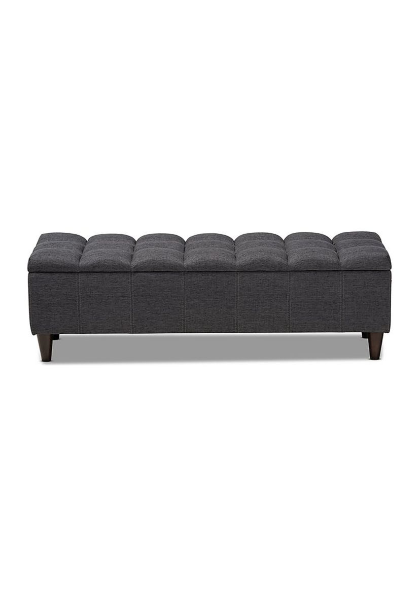 Brette Mid-Century Modern Charcoal Fabric Upholstered Dark Brown Finished Wood Storage Bench Ottoman