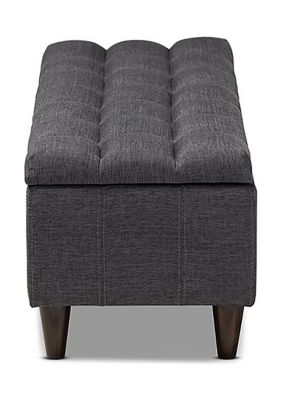 Brette Mid-Century Modern Charcoal Fabric Upholstered Dark Brown Finished Wood Storage Bench Ottoman