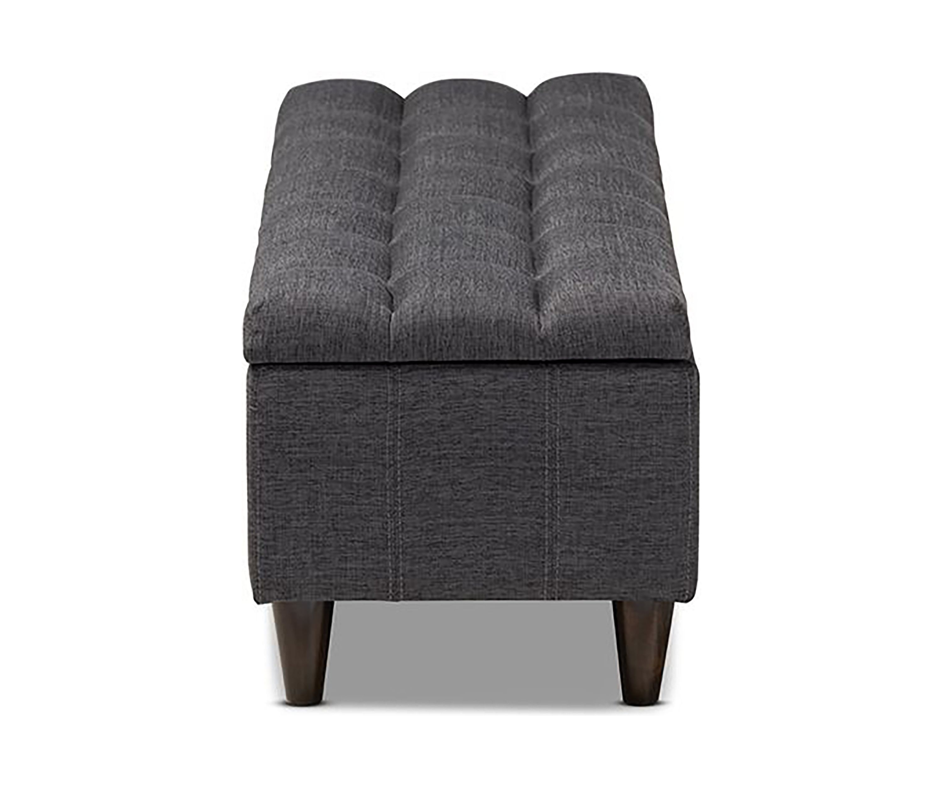 Brette Mid-Century Modern Charcoal Fabric Upholstered Dark Brown Finished Wood Storage Bench Ottoman