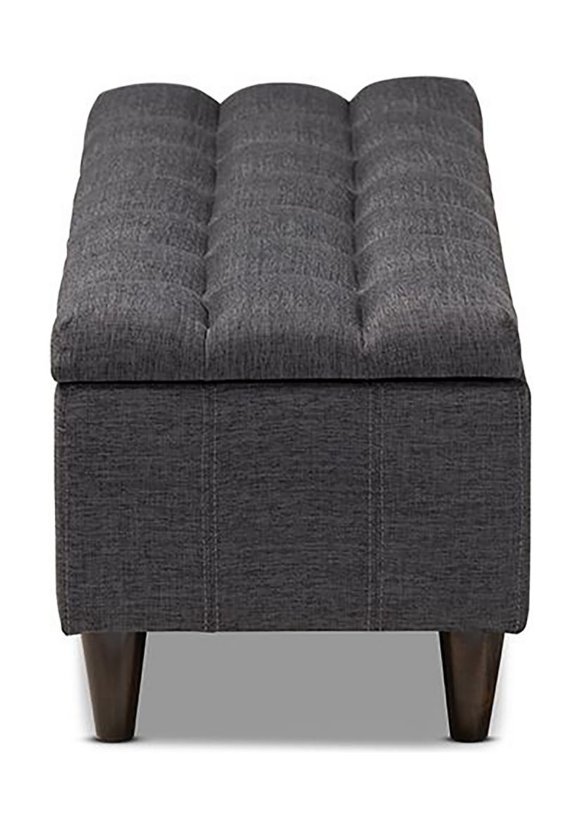 Brette Mid-Century Modern Charcoal Fabric Upholstered Dark Brown Finished Wood Storage Bench Ottoman