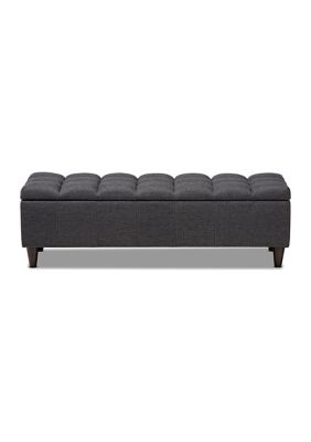 Brette Mid-Century Modern Charcoal Fabric Upholstered Dark Brown Finished Wood Storage Bench Ottoman