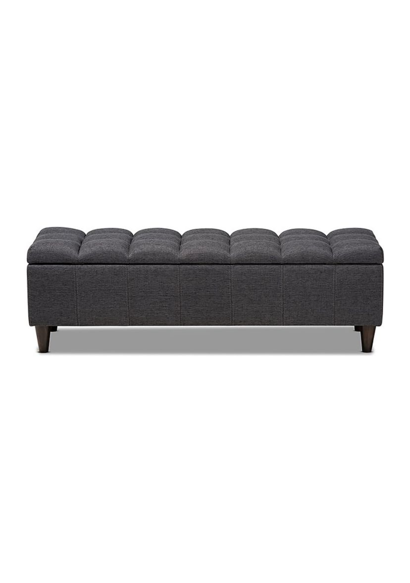Brette Mid-Century Modern Charcoal Fabric Upholstered Dark Brown Finished Wood Storage Bench Ottoman