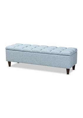 Brette Mid-Century Modern Light Blue Fabric Upholstered Dark Brown Finished Wood Storage Bench Ottoman