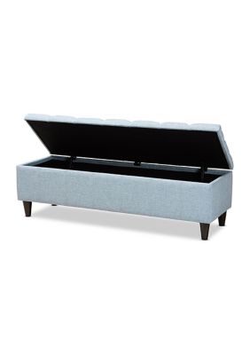 Brette Mid-Century Modern Light Blue Fabric Upholstered Dark Brown Finished Wood Storage Bench Ottoman