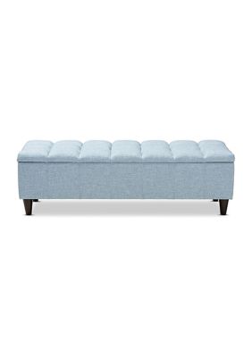 Brette Mid-Century Modern Light Blue Fabric Upholstered Dark Brown Finished Wood Storage Bench Ottoman