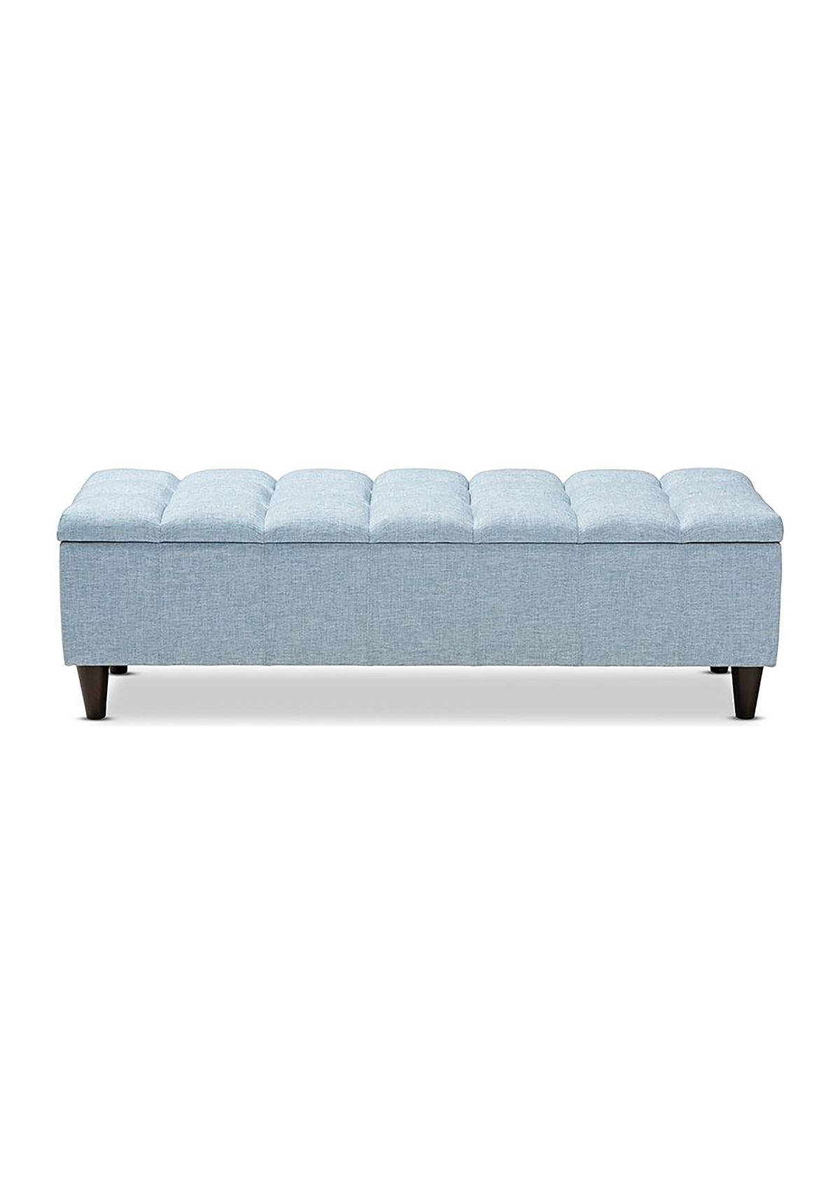 Brette Mid-Century Modern Light Blue Fabric Upholstered Dark Brown Finished Wood Storage Bench Ottoman