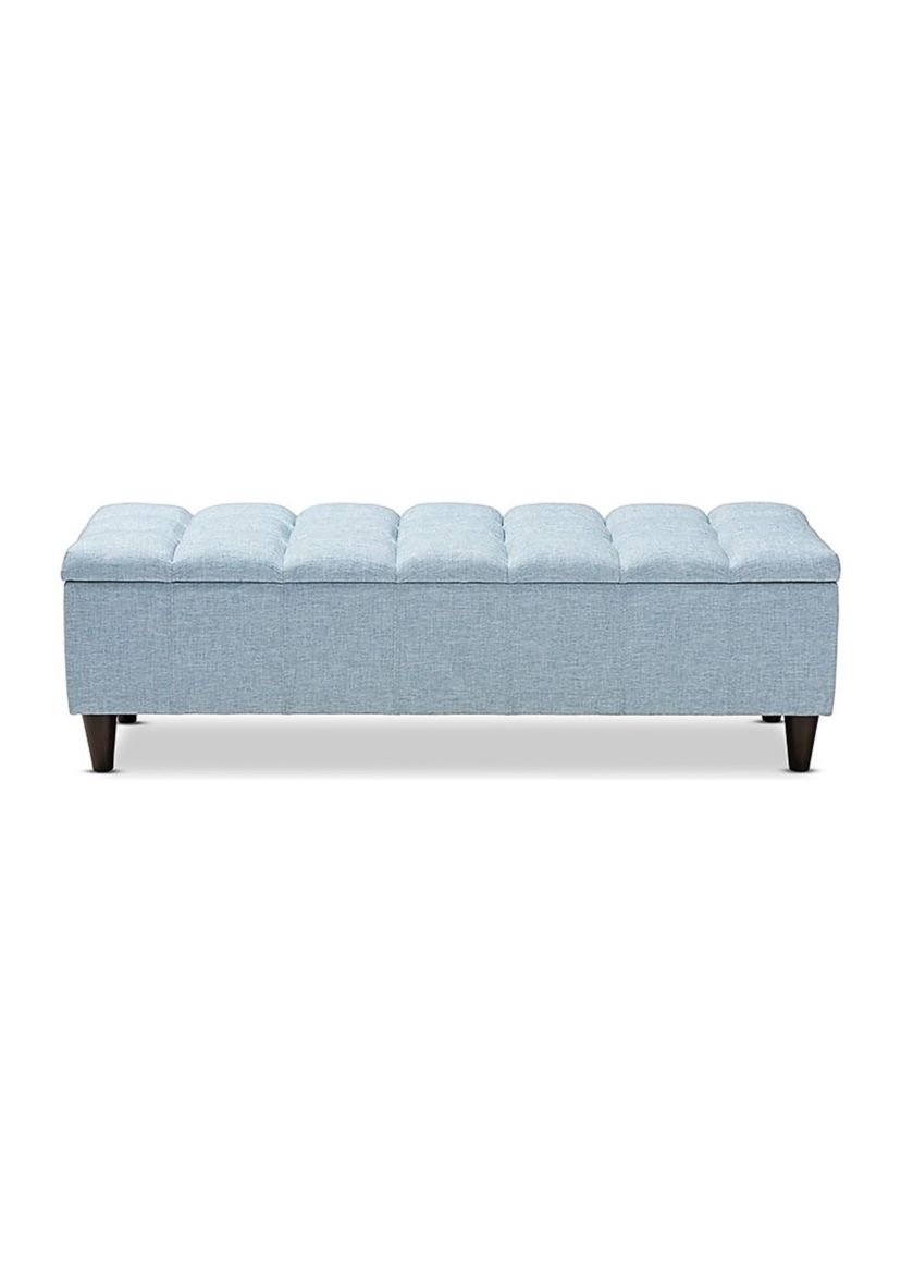 Brette Mid-Century Modern Light Blue Fabric Upholstered Dark Brown Finished Wood Storage Bench Ottoman
