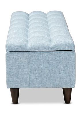 Brette Mid-Century Modern Light Blue Fabric Upholstered Dark Brown Finished Wood Storage Bench Ottoman