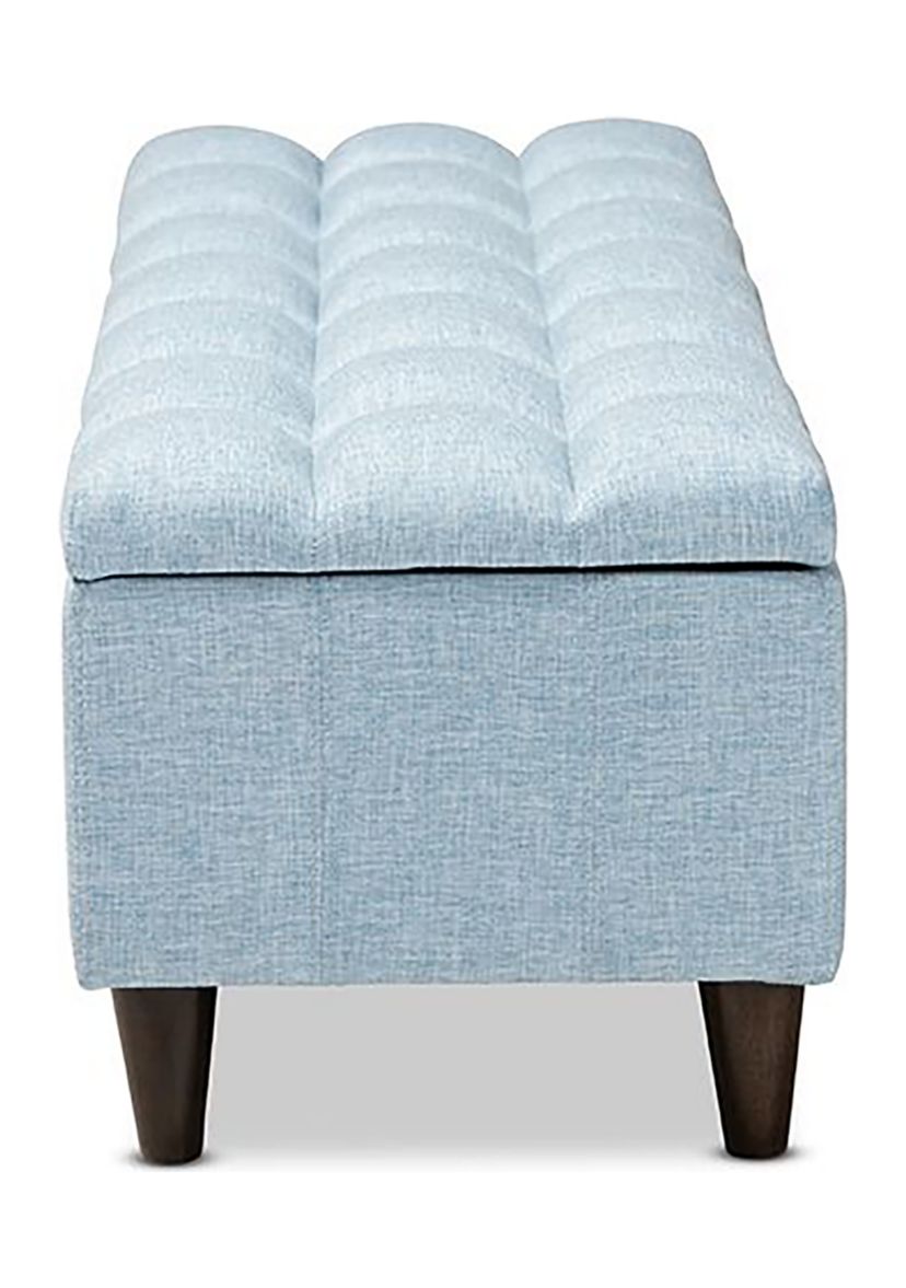 Brette Mid-Century Modern Light Blue Fabric Upholstered Dark Brown Finished Wood Storage Bench Ottoman