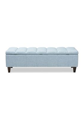 Brette Mid-Century Modern Light Blue Fabric Upholstered Dark Brown Finished Wood Storage Bench Ottoman