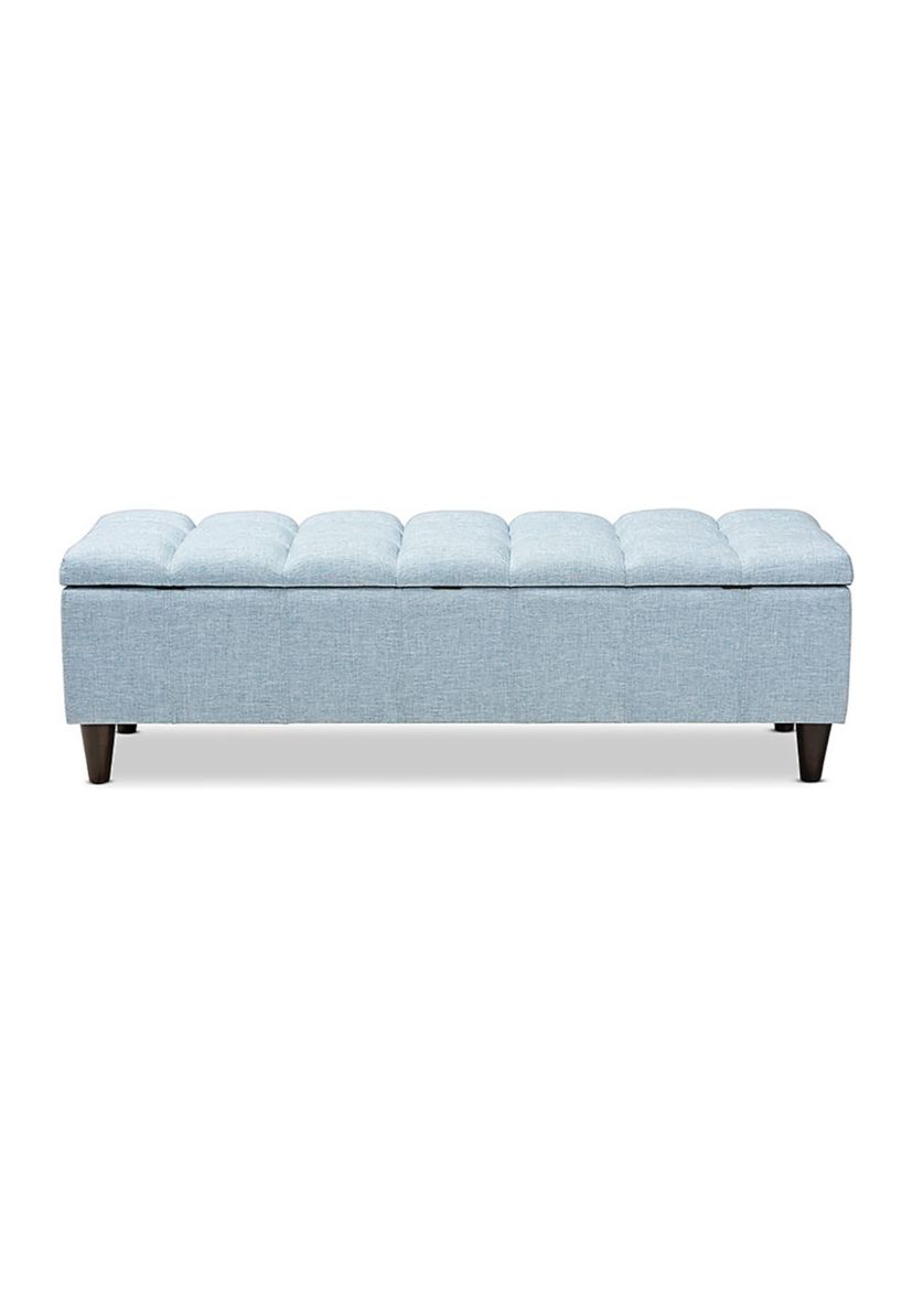Brette Mid-Century Modern Light Blue Fabric Upholstered Dark Brown Finished Wood Storage Bench Ottoman
