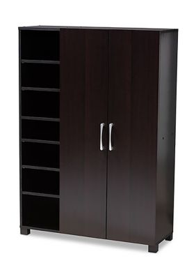 Marine Modern and Contemporary Wenge Dark Brown Finished 2-Door Wood Entryway Shoe Storage Cabinet with Open Shelves