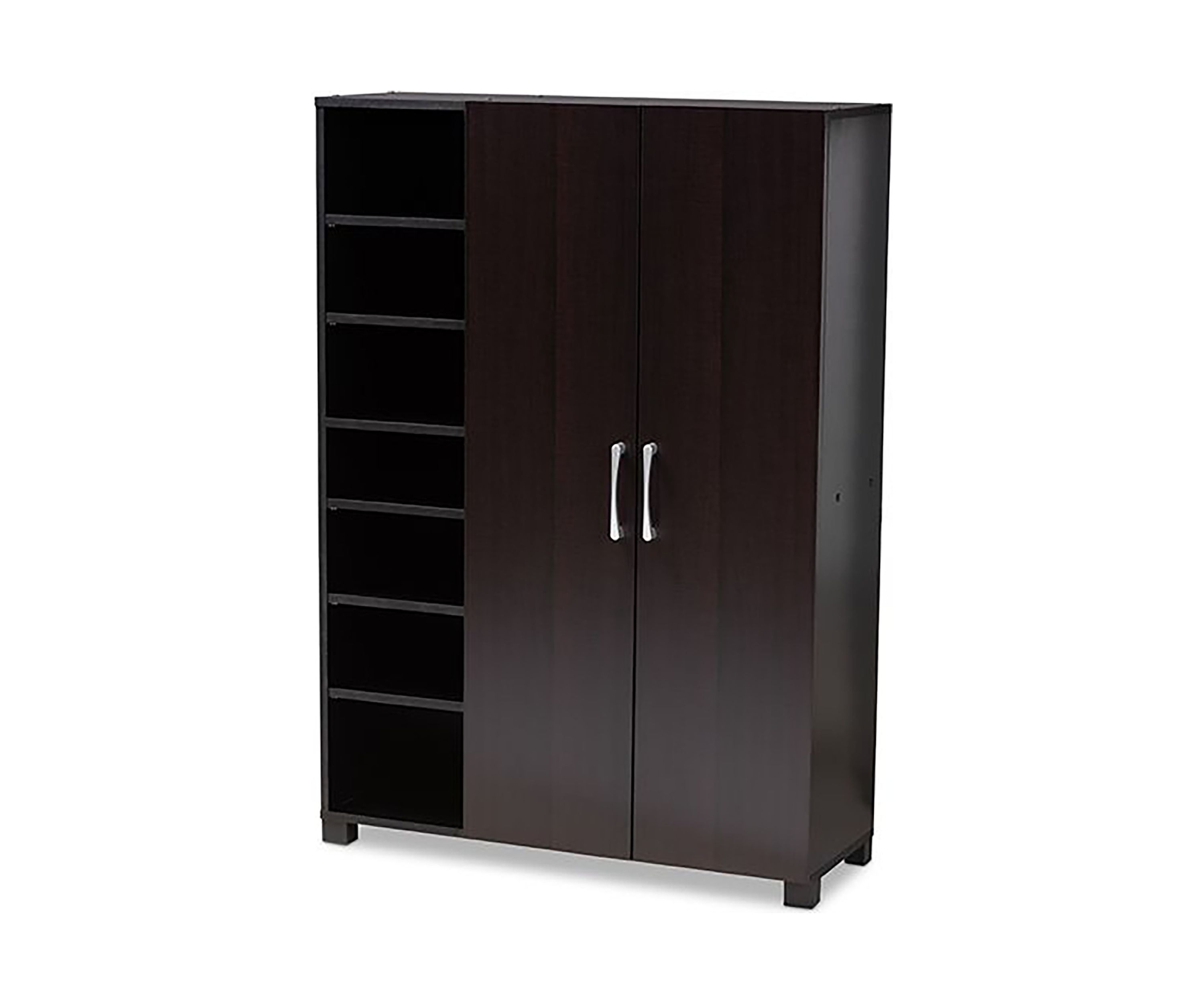 Marine Modern and Contemporary Wenge Dark Brown Finished 2-Door Wood Entryway Shoe Storage Cabinet with Open Shelves