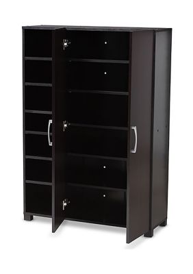 Marine Modern and Contemporary Wenge Dark Brown Finished 2-Door Wood Entryway Shoe Storage Cabinet with Open Shelves