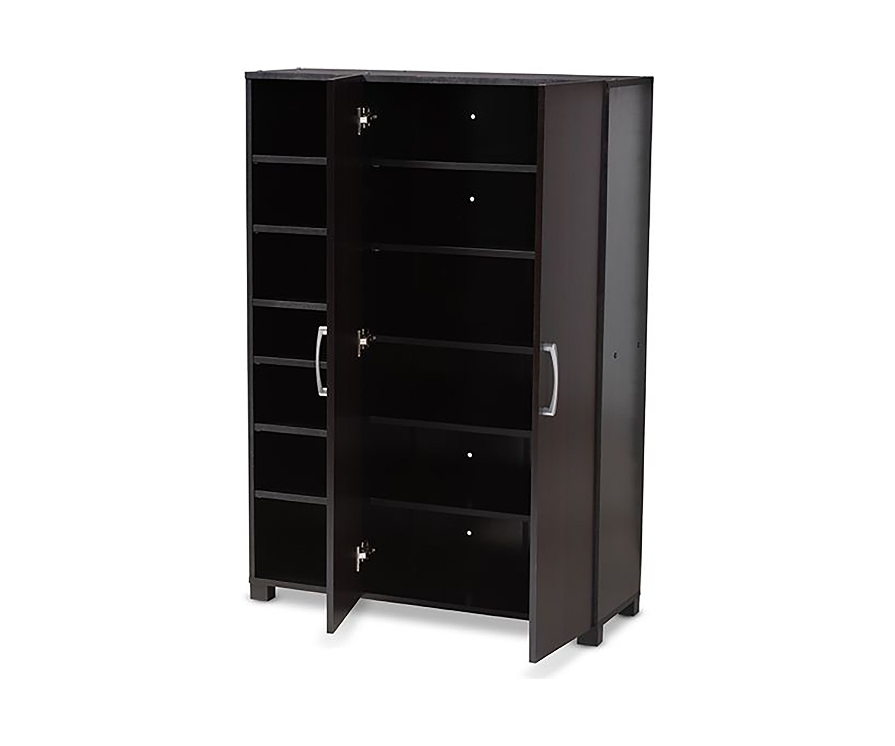 Marine Modern and Contemporary Wenge Dark Brown Finished 2-Door Wood Entryway Shoe Storage Cabinet with Open Shelves