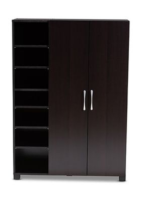 Marine Modern and Contemporary Wenge Dark Brown Finished 2-Door Wood Entryway Shoe Storage Cabinet with Open Shelves
