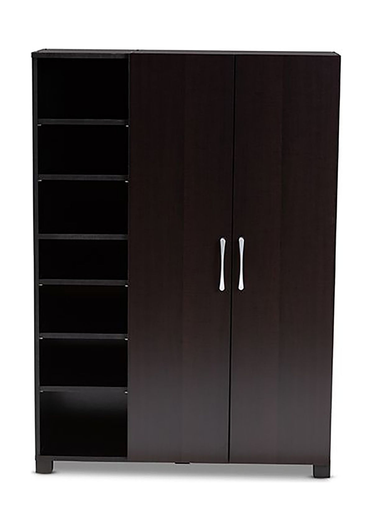 Marine Modern and Contemporary Wenge Dark Brown Finished 2-Door Wood Entryway Shoe Storage Cabinet with Open Shelves