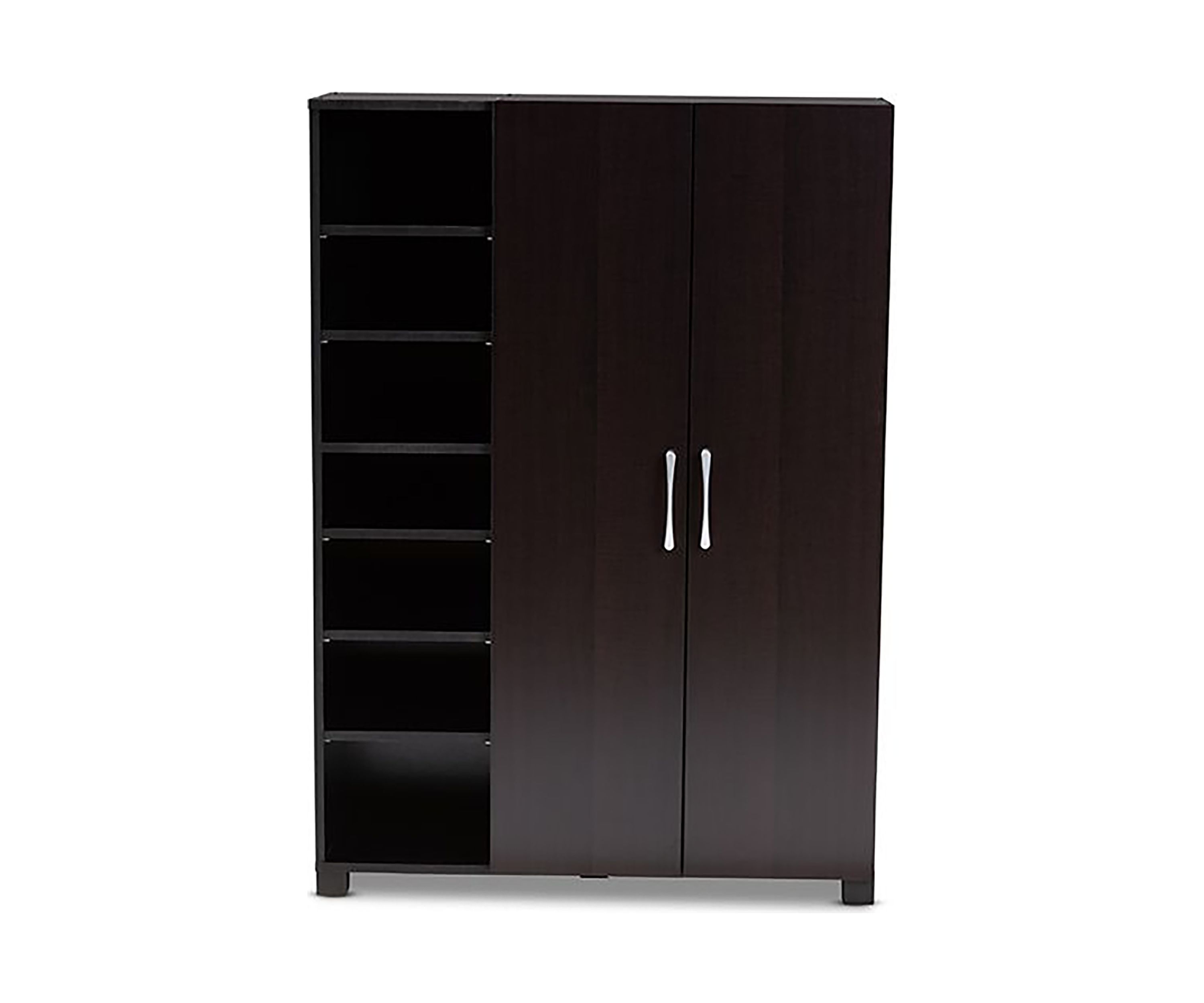 Marine Modern and Contemporary Wenge Dark Brown Finished 2-Door Wood Entryway Shoe Storage Cabinet with Open Shelves