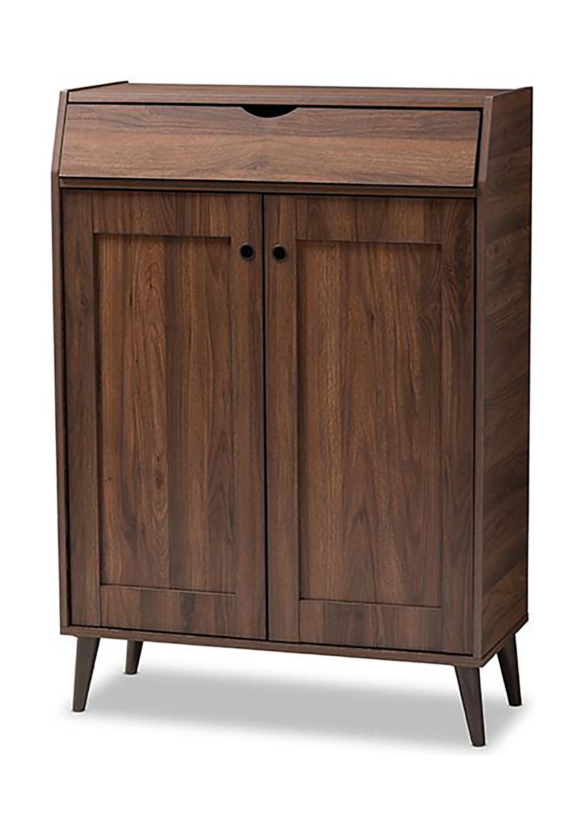 Cormier Mid-Century Modern Walnut Brown finished 2-Door Wood Entryway Shoe Storage Cabinet